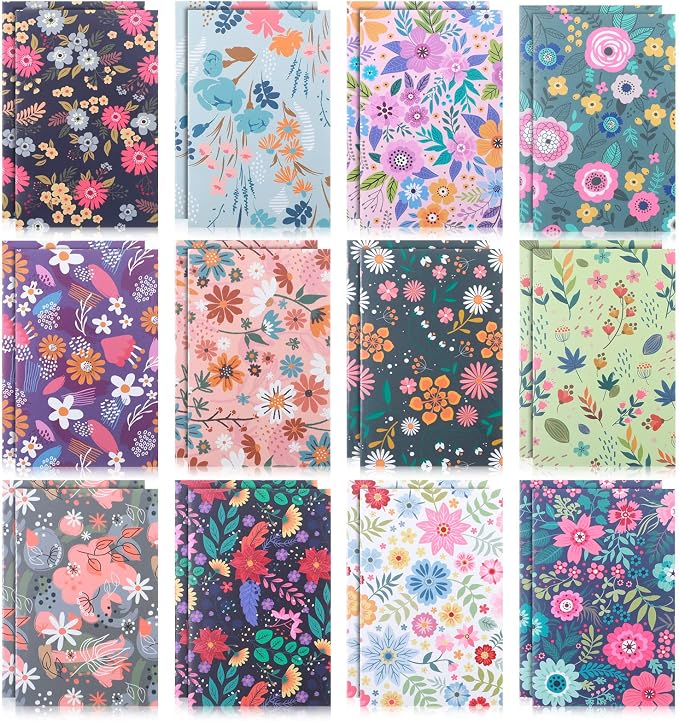 Containlol 24 Pcs Mini Floral Notepads Mini Colorful Pocket Notebooks Bulk Bible Inspirational Pocket Notepad Small Journal for Party Office Home Coworkers Travel Gift Present Supplies(Stylish)