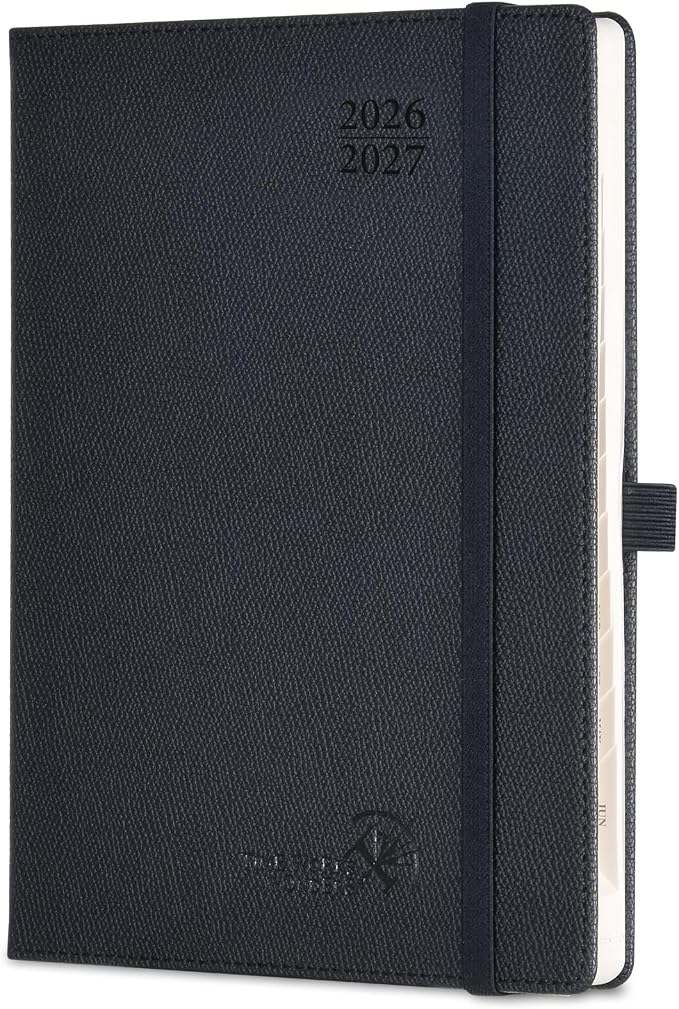 POPRUN Planner 2026-2027 (Size 6.75"x 8.75"), Academic Year Weekly Planner | Calendar Book Jul.2026 - Jun.2027, Appointment Book with Monthly Tabs, Leather Hardcover, Inner Pocket, 100GSM - Black