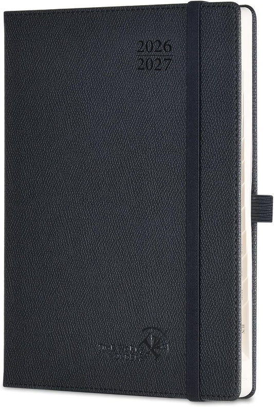 POPRUN Planner 2026-2027 (Size 6.75"x 8.75"), Academic Year Weekly Planner | Calendar Book Jul.2026 - Jun.2027, Appointment Book with Monthly Tabs, Leather Hardcover, Inner Pocket, 100GSM - Black