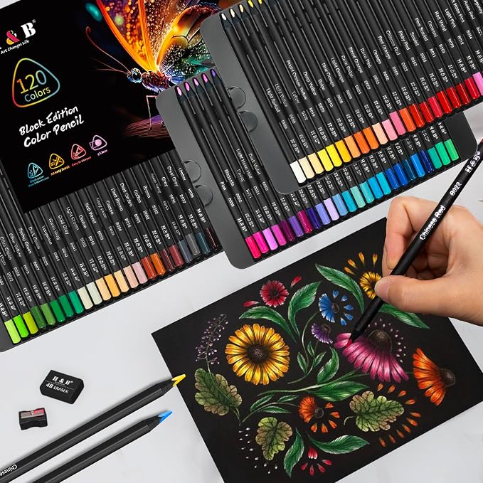 H & B 120-Color Colored Pencils Set with Metallic Colors – Soft Core, Pre-Sharpened Shading & Blending Pencils for Adults, Artists & Beginners, Packed in a Gift Metal Iron Box