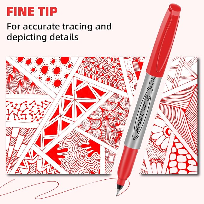 Red Ultra Fine Point Permanent Marker, 20 Pack, 0.4 mm, Precision Fine Tip for Detailed Writing, Art, Crafts & Labeling on Paper, Plastic, Glass, Metal, Waterproof, Fade-Resistant Ink
