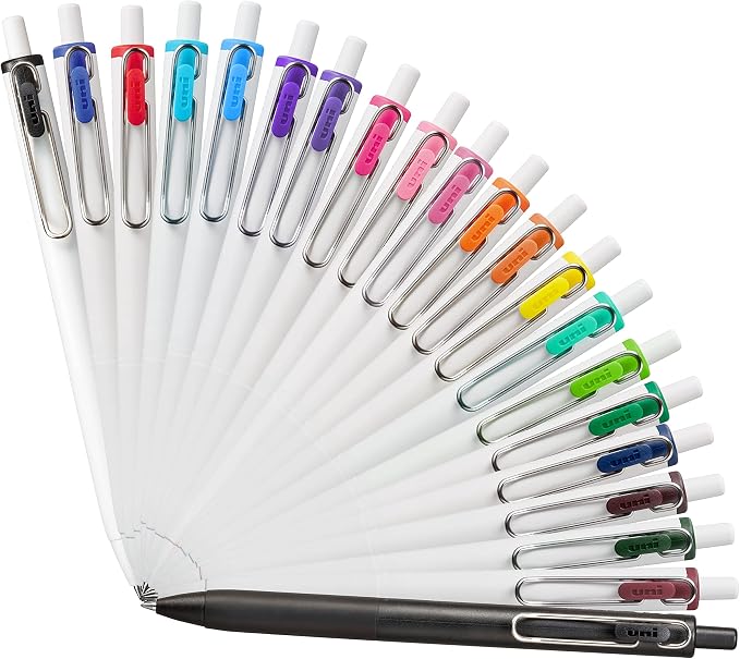 uniball™ one Retractable Gel Pens, Medium Point (0.7mm), Blue Ink, 12 Pack | Ink stays on top of paper fibers for crisp vivid lines, wire pocket clip, color indicator top, smooth barrel & rubber grip