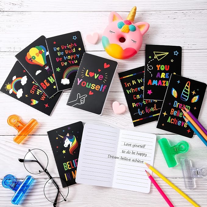 24 Pieces Mini Inspirational Notepads Bulk Gifts Cute Motivational Journal Notebooks Small Pocket Lined Positive Inspiring Notebooks for Home and Office School Travel Supplies,8 Styles,3.2 x 5 Inches