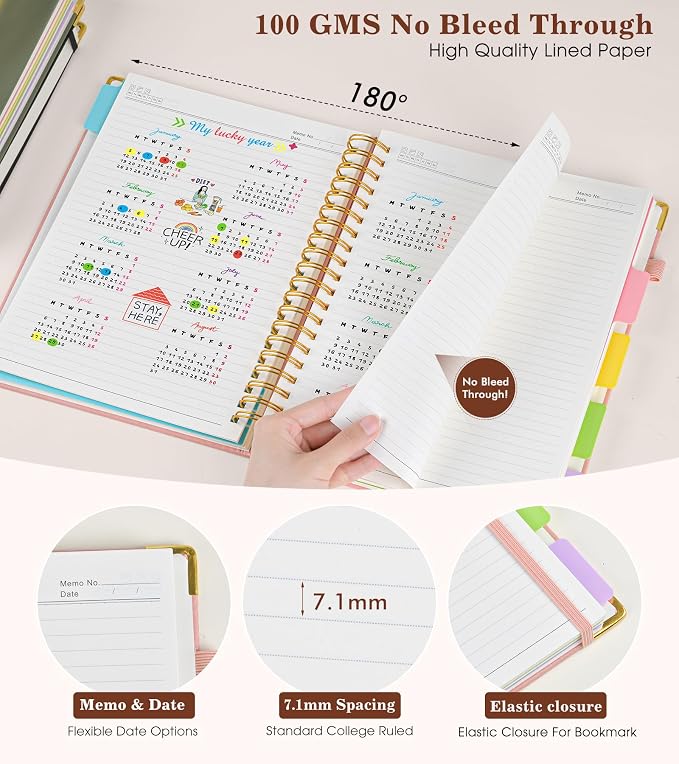 Hardcover Spiral Notebook with Removable Dividers Tabs, 300 pages Leather 5 Subject Notebook College Ruled, 6.2" x 8.2" Journal for Women Men, Small Notebooks for Work School Note taking,A5 Black