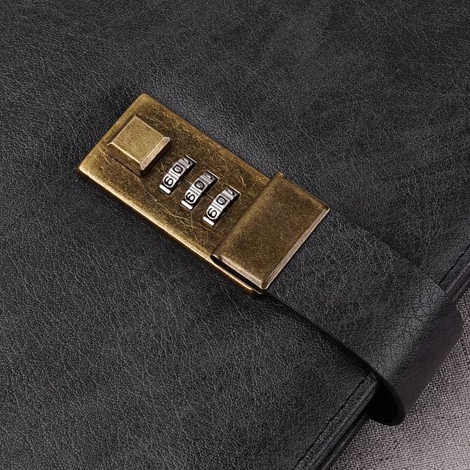 WEMATE Diary with Lock, A5 PU Leather Journal with Lock 240 Pages Black | Vintage Lock Journal Password Notebook with Pen & Gift Box, Lock Diary Planner Organizer for Men and Women, 8.6x5.8in
