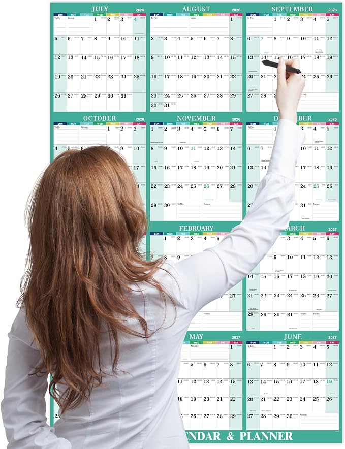 Yearly Wall Calendar 2026-2027 - 2026-2027 Calendar, July 2026 - June 2027 | Yearly Wall Calendar 26-27, 34.8"""" x 22.8"""" (Open), 26-27 Calendars Vertical, One Page for Organizing - Colorful Lump