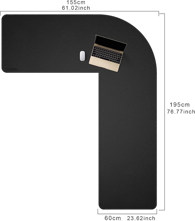Mydours 61" x 77" x 24" L Shape Desk Pad Gaming Mouse Pad Dual-Sided Black | Extra Large PU Leather Corner Desk Mat XXL Computer keyboard Mat Waterproof Protector For Home Office Computer Gaming