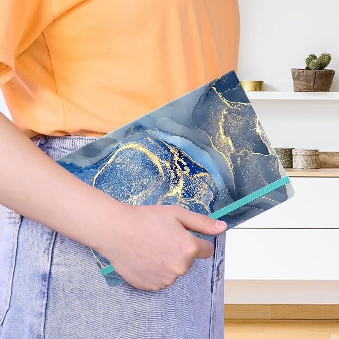 Lined Journal Notebook, Hardcover, Medium 5.7 x 8.4 in, 160 Pages Thick Paper, Cute Aesthetic A5 College Ruled Notebook for Journaling Writing Work Office School Women Men, Gray Blue Marble