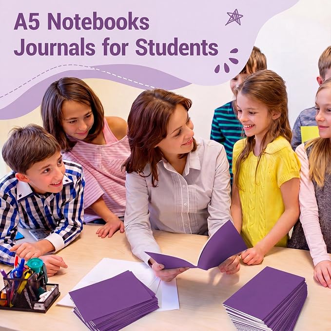 Mimorou 100 Pcs Journals Notebooks Bulk - Kraft Softcover A5 Small Notebooks 5.5 Inch x 8.3 Inch Notepads with 60 Page 30 Sheet for Writing Sketch Travel Office Supplies(Purple,Lined)