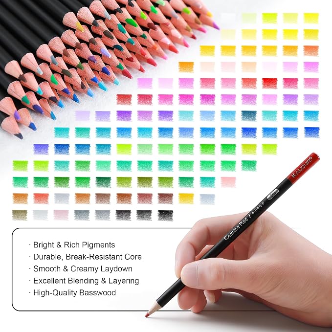 KALOUR 72 Colored Pencils Set, Blending Pencil Sketchbook DIY Color Chart | Smooth blendable, Break-resistant Soft Core, Portable lightweight storage case, For sketching shading illustration