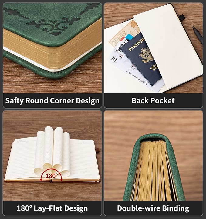 Lined Journal Notebook for Women Men, A5 Hardcover Leather Journals for Writing, 200 Pages Thick Paper, Daily Journal Notebook for Work, School, Note Taking, Business, Travel, College Ruled
