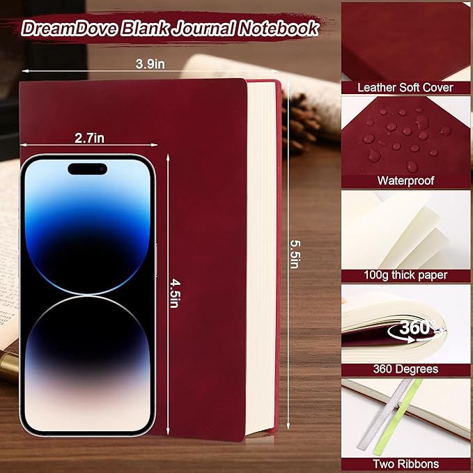Thick Blank Journal Notebook 400 Pages , A6 Unlined Plain Sketchbook , 100gsm Thick Paper Hardcover Soft Leather Cover, No Lines Drawing Pad Memo Diary Writing Art Notepad ，3.9 × 5.5 Upgrade Page (wine red)