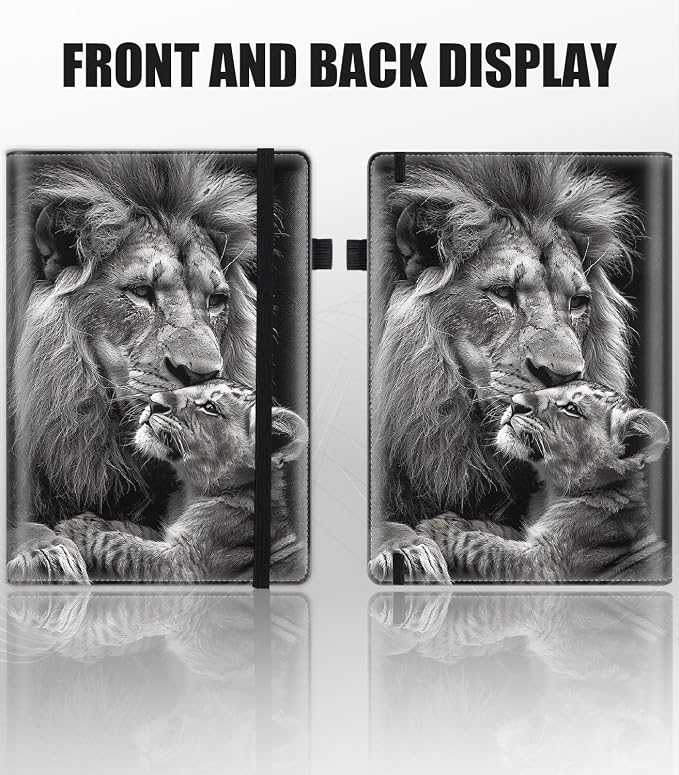 Hardcover Executive Notebooks, A5 PU Leather Lined Journal Notebook, 200 Pages Thick Paper Subject Notebooks for School,Work,Home Writing Business Notebook, Diary Book ，Lion