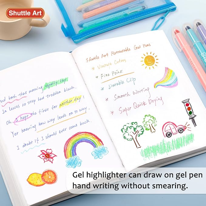 Bible Highlighters and Pens, 22 Pack Journaling Kit, 12 Colors Gel Highlighters and 10 Colors Ballpoint Pens with a storage bag, Bible Markers No Bleed Through by Shuttle Art
