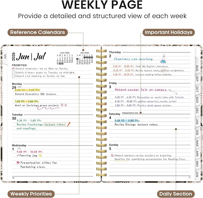 Planner 2026-2027, Academic Monthly and Weekly Calendar Planner for Women, July 2026 - June 2027, Hardcover Pretty Agenda Planner Book with Tabs, Spiral Daily Organizer for School Office Home Supplies, 6.3" x 8.5" - Magical Forest