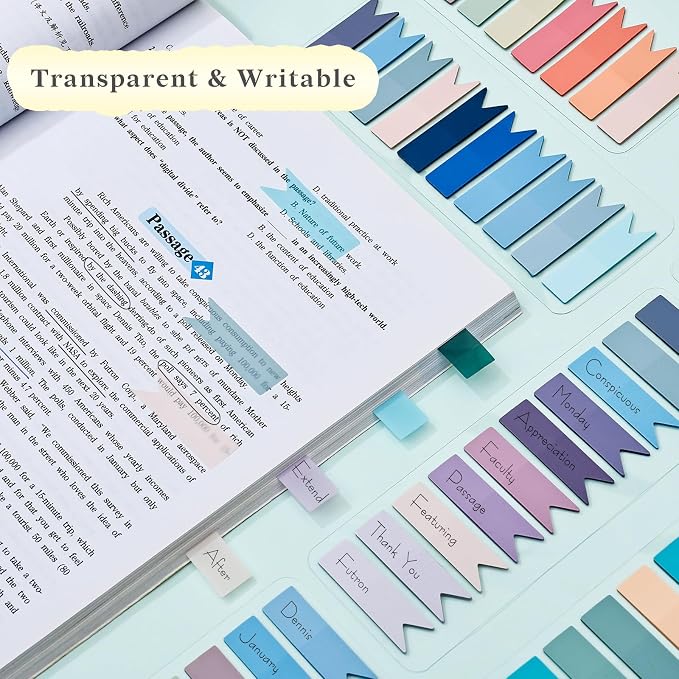 Temiary 1200 Pcs Transparent Sticky Index Tab for Bible Annotating, Vintage | Translucent Arrow Flag Tab Sticky Notes for Bookmarks Bible Tabs Notebook School Supplies
