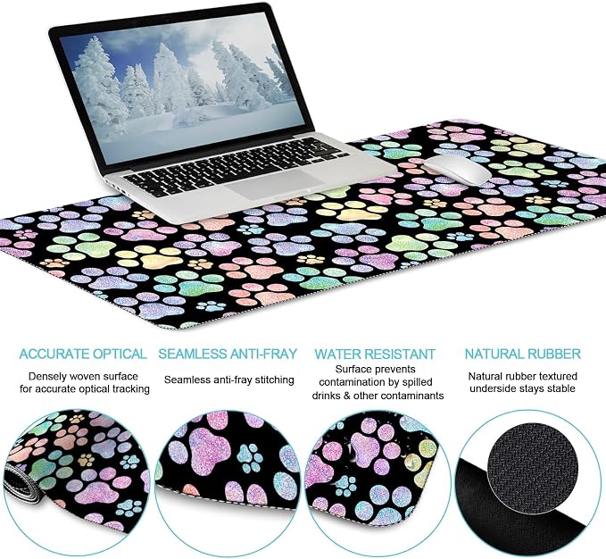 LIMKRIAN Dog Paw Mouse Pad Set XXL Large Desk Mat Pad, Cute Office Decor | Ergonomic Mousepad Wrist Rest, Computer Keyboard Mat, Wrist Support, Coaster, Home Office Supplies Desk Decor Accessories