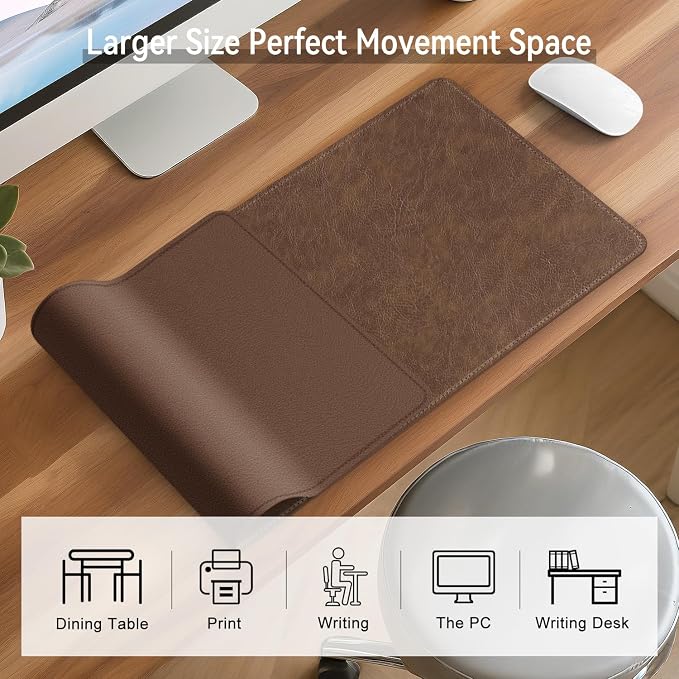 Imitation Crazy Horse Leather Desk Mat - Waterproof Desk Pad - Ideal for Large Mouse Pad and Desk Mats on Top of Desks (Brown+Brown, 33"*13")