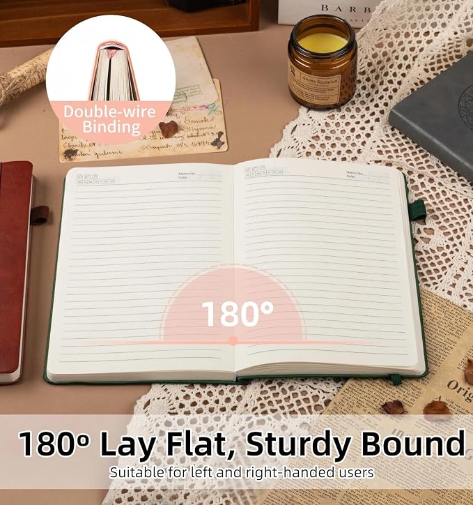 Lined Journal Notebook, A5 Leather Vintage Journals for Writing, 256 Pages College Ruled Notepad for Women Men, Vegan Leather Daily Notebook for Work, School, Travel, Note Taking(Tree of Life, Pink)