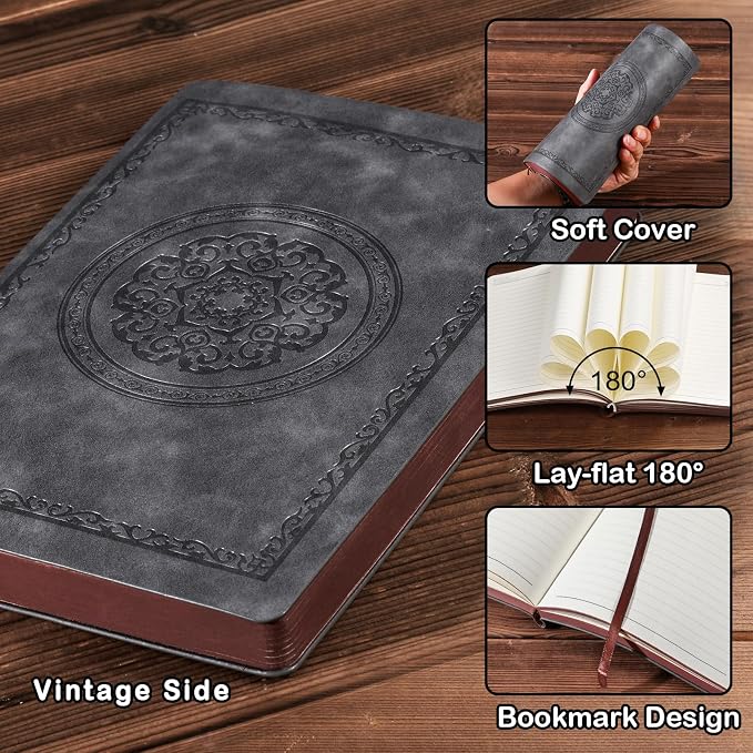 Fetinar 2026 Leather Vintage Journal Notebook,300 Pages,Leather Softcover Lined Journal Notebooks for Women Men,Notebook Journals for Writing Travel,Business,Office,7.1'' X 9.8''