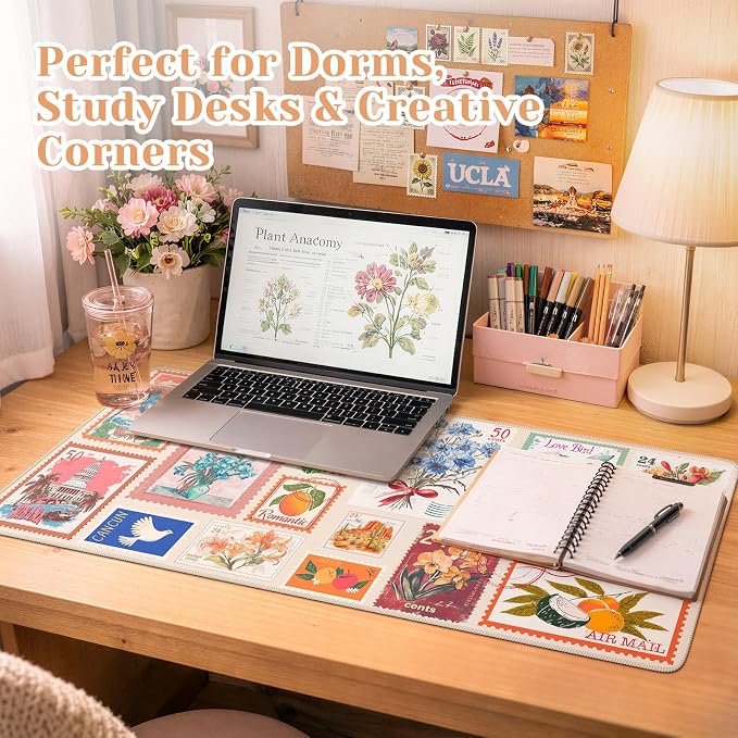 Vintage Floral Desk Mat, XXL Mouse Pad for Keyboard and Mouse, Aesthetic Collage Mousepad, Large Desk Mat for Desktop, Pink Cute Desk Decor Accessories