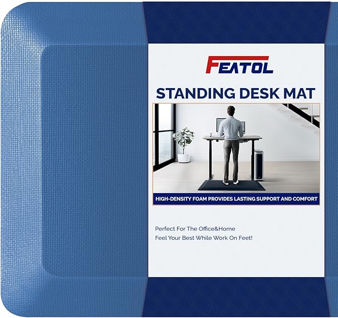FEATOL Anti Fatigue Mat for Standing, 9/10 Extra Thick Ergonomic Standing Desk Mat, Comfort Memory Foam Standing Mat at Home,Office All Day (20" x 32", Blue, 1PC)