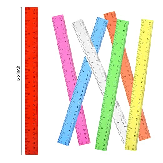 Unjoo Clear Plastic Ruler 12 Inch Straight Rulers, Assorted Colors (8 Pack) | Shatterproof Ruler with Inches and Centimeters, Easy-to-Read Markings, Drafting Ruler for School Classroom, Home, or Office