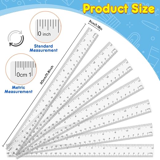 200 Pack Clear Plastic Ruler 12 Inch, Rulers Bulk for Classroom, Transparent Ruler with Centimeters and Inches, Drawing Tool Metric Rulers for Kids, Ideal Back to School Office Home Supplies