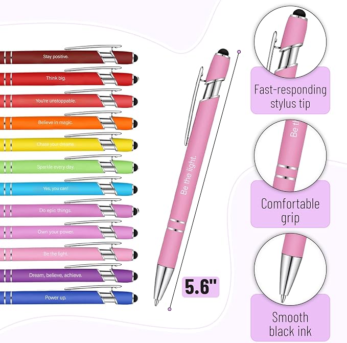Mr. Pen- Inspirational Sticky Notes and Stylus Pens, 20 Pack | 3" x 4" Sticky Notes, 8 Pads, 240 Sheets, 12 Black Ink Pens with Stylus Tips, Great for Reminders