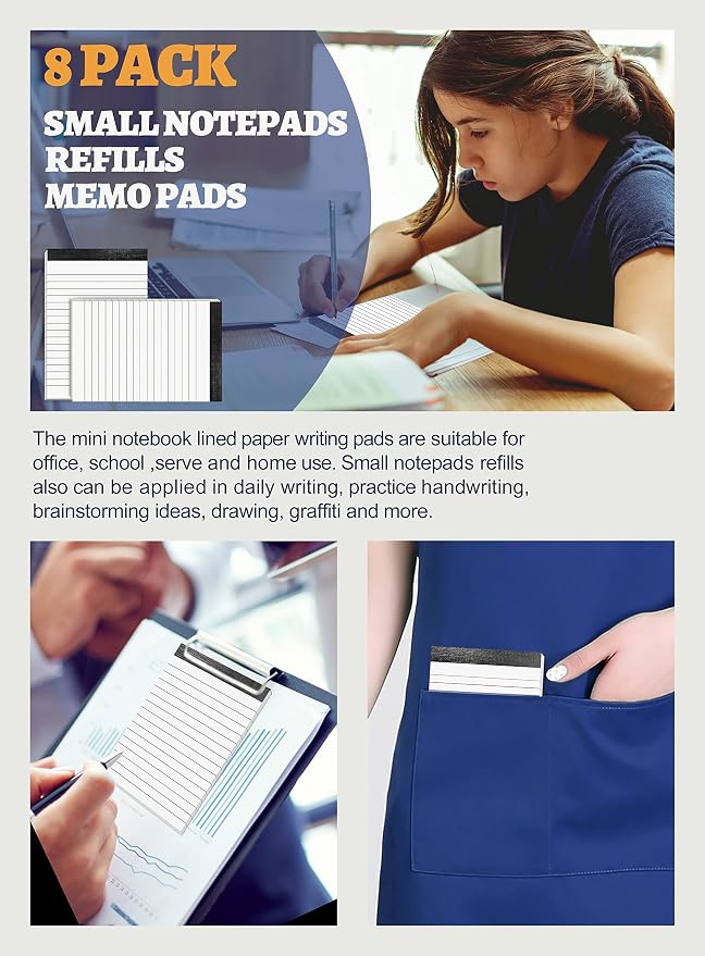 Notepad 4x6 Notepads 8 Pack Lined Note Pads 4x6 Paper Pads Memo Pads 4x6 Scratch Pads 4x6 Server Note Pads Ruled Pages Pocket Notebook Small Writing Pads for Daily Planning School Office 30 Sheets/Pad