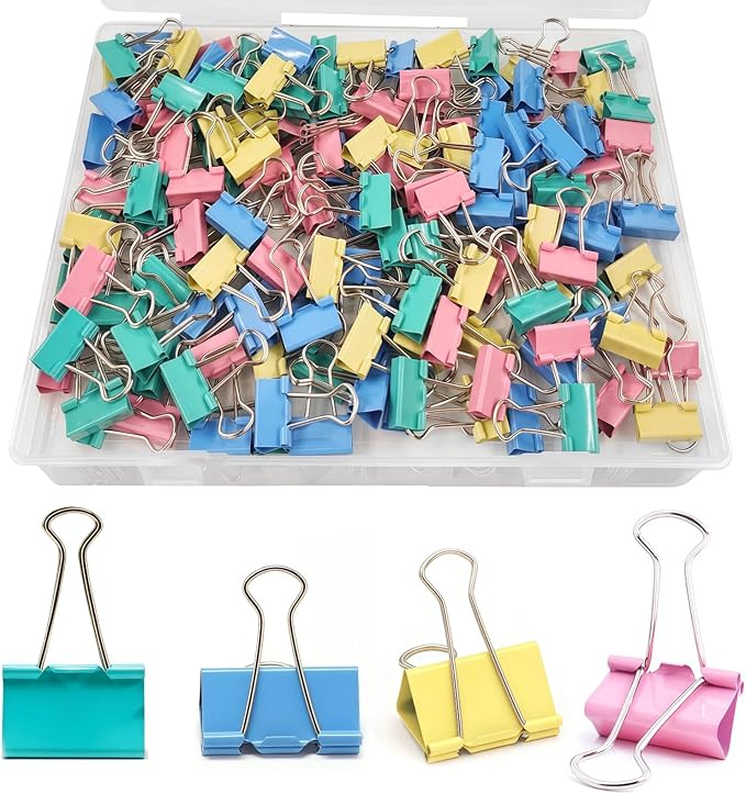 120 Pcs Small Binder Clips Assorted Colored, 0.75in/19mm Mini Binder Paper Clips, Paper Clamps for Office Supplies, Home, School,Business Document Organizing (Blue, Pink, Yellow, Green)