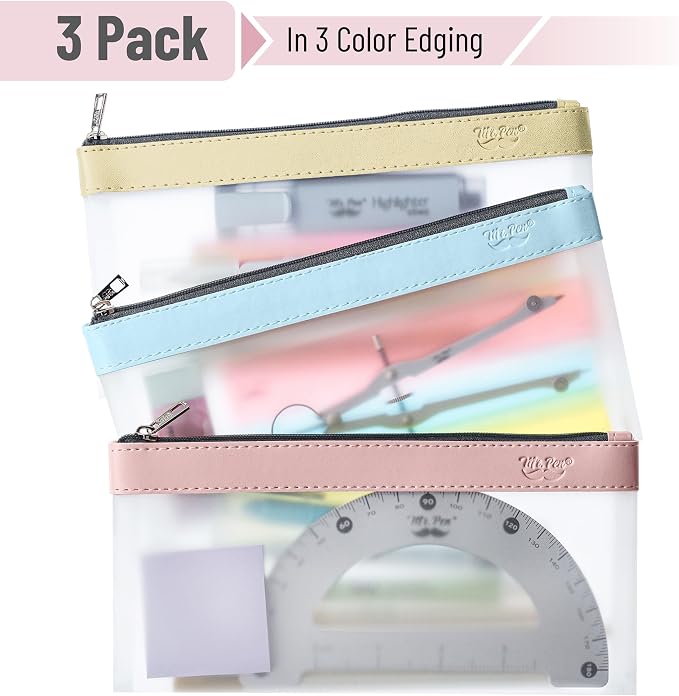 Mr. Pen- Clear Pencil Pouch, 8.50"x4.25", 3 Pack, Durable TPU Material | Medium Water-Resistant Pencil Bags with Smooth Zipper, Multipurpose Clear Pouch for Stationery, School, Office