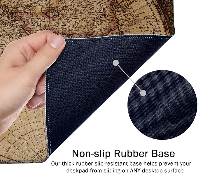 SSOIU Extended Gaming Mouse Pad XXL ArtSo Large Keyboard Mat Long Mousepad Desk Decor Writing Pad Non Slip Rubber Base Stitched Edges for Work, Game, Office, Home, 35.5" x 15.7", Vintage World Map