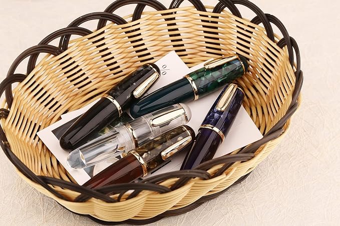 Lanxivi Majohn Q1 Fountain Pen Extra Fine Point Purple Blue Acrylic, Little Fat Man Eyedropper Filling Pocket Pen Large Capacity