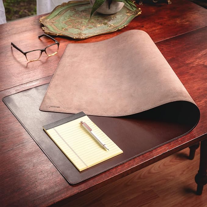 DACASSO Bonded Leather No Core Rollable Desk Mat/Pad - Luxury Leather Desk Blotter for Writing - Executive Desk Surface Protector - (Dark Brown, 36” x 17”)