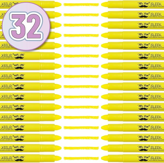 Mr. Pen- Yellow Gel Highlighter, 32 Pack, Bulk Twist-Up | Bible Highlighters No Bleed Through, Fast Drying, Odor-Free Gel Highlighter for Bible Study, Journaling, School & Office Use