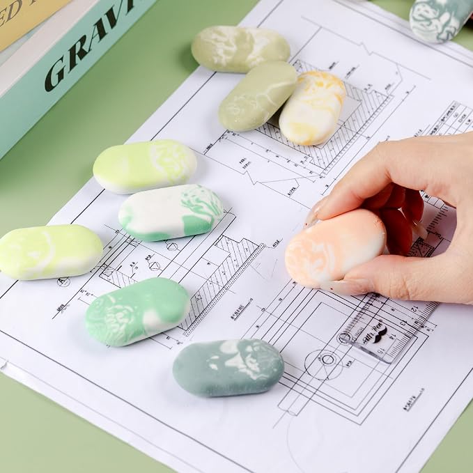 Mr. Pen- Marble Pencil Erasers, 12 Pack, 1" x 2" | Soft Rubber Marble Pencil Erasers for School, Office, Art Sketching, Homework, Exams, Clean Smudge-Free Correction