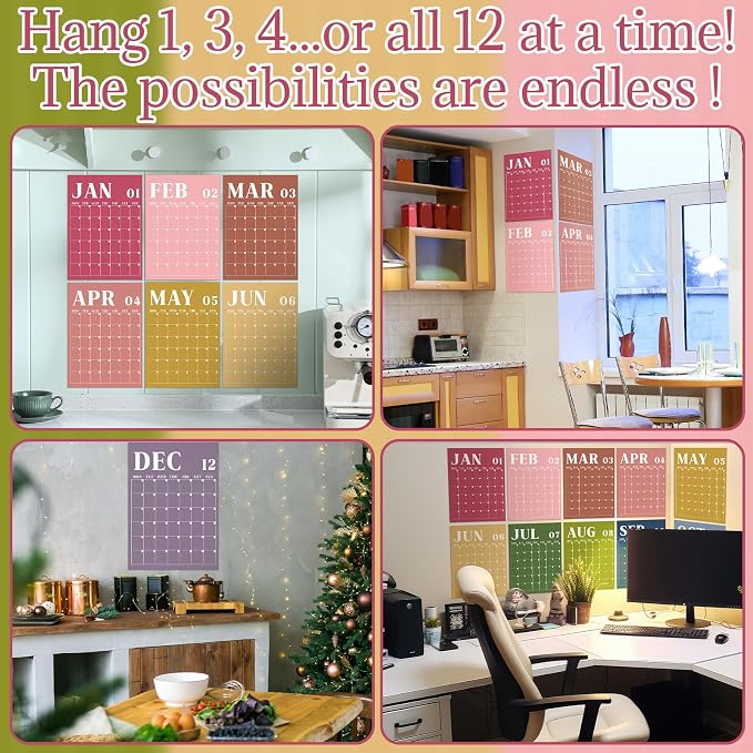 Gueevin 2026 Reusable Classroom Calendar Large Undated Dry Erase Wall Calendar 16 x 12 Inches Big Monthly Blank Planner Yearly Planning for School Organizing Office Home (Retro Contrast Color)