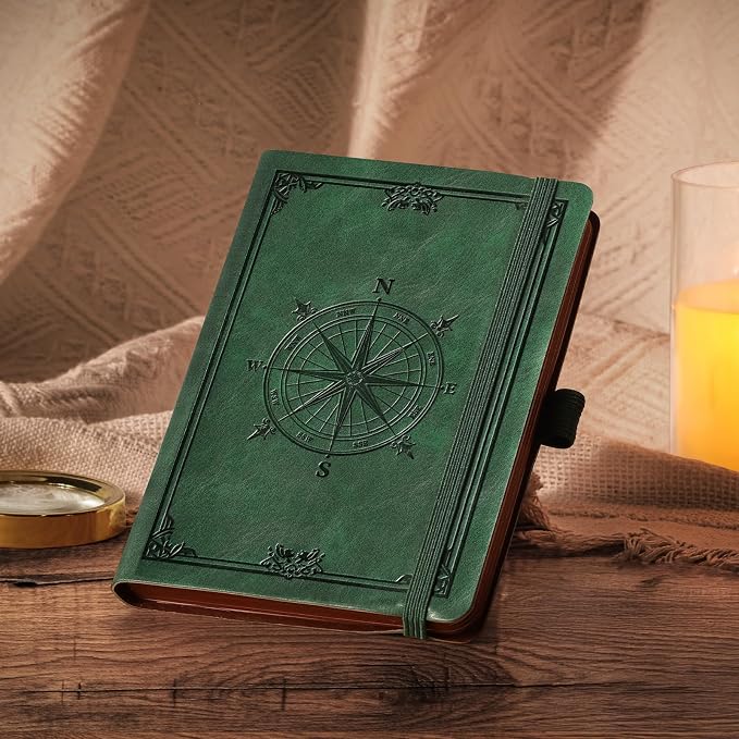 AHGXG Small Lined Pocket Notebook, 256 Numbered Pages, B6 (4.1'' X 5.7'') | College Ruled Mini Journal, Vintage Leather Softcover, 80gsm Paper, for Men Women Work Office School (Dark green)