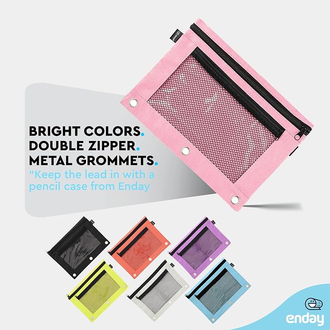 Enday Pink Pencil Pouch For 3 Ring Binder, Zippered Binder Pencil Pouches, 3 Ring Pencil Pouch for Binder, Pencil Case for Binder, Large Pencil Bags for School, Home, and Office