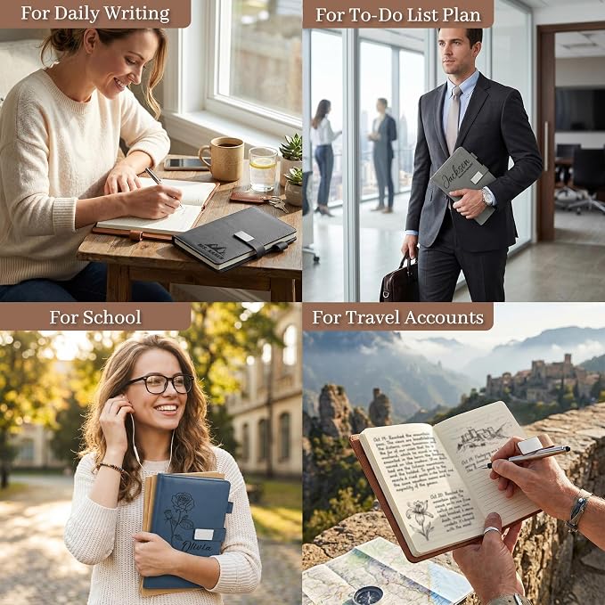 Personalized Journal Notebook with Name, Custom Text Leather Notebooks, 20+ Design Styles, 3D Engrave Hardcover Executive Notebooks for Work, Personalized Gifts for Women and Men, Business Gifts