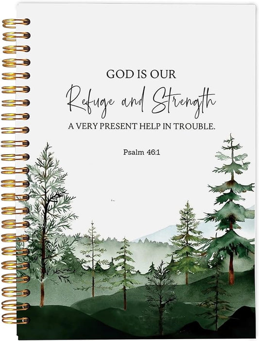 Christian Notebook Journal, Bible Journal Notebooks for Note Taking, Bible Journaling Notebook, Prayer Journal, Christian Gifts, God is Our Refuge and Strength Spiral Notebook 5.5x8.3