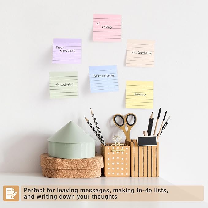 Mr. Pen- Lined Sticky Notes, 3" x 3", 6 Pads, 45 Sheets/Pad | Bulk Sticky Notes with Lines, Ruled Post Stickies, Memo Pads, Self-Stick Note Pad for Office, School, Home, Study
