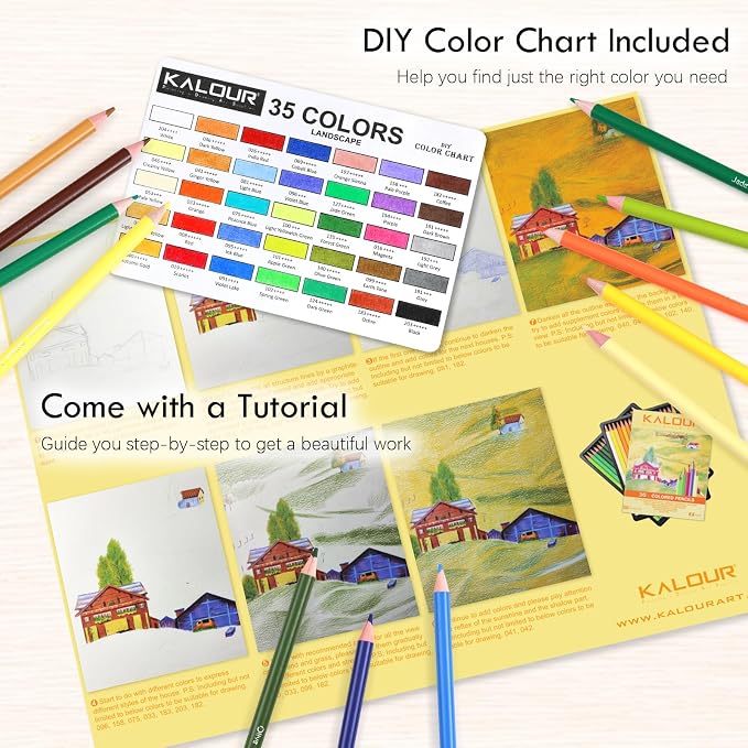KALOUR PDAS 36-piece Yellow Landscape Colored Pencil Set, Pre-sharpened Wooden Colored Pencils for Adults Artists Beginners Coloring Books Drawing & Sketching