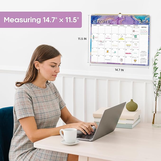 Calendar 2026-2027, 21-Month Wall Calendar Runs from Apr 2026 to Dec 2027,11.5" x 14.7",Large Monthly Calendar with Twin-Wire Binding, Perfect for Home or Office - Gilded Elegance