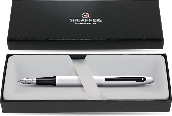 Sheaffer VFM Glossy White Lacquer w/Matte Black Powder Coated Appointments and Medium Nib Fountain Pen