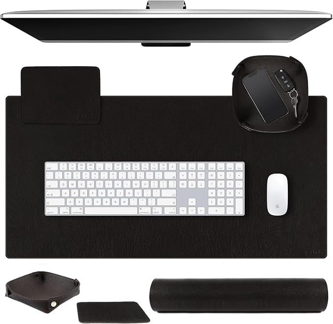 ELIZO Leather Desk Pad Real Leather Desk Mat Thick (3mm) Double Layer (32x16) Cover Blotter Desk Protector Large Computer Mat for Keyboard Mouse Pad Table Laptop Mat Office Accessories - Vintage Black