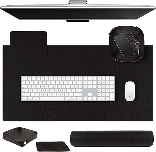 ELIZO Leather Desk Pad Real Leather Desk Mat Thick (3mm) Double Layer (32x16) Cover Blotter Desk Protector Large Computer Mat for Keyboard Mouse Pad Table Laptop Mat Office Accessories - Vintage Black