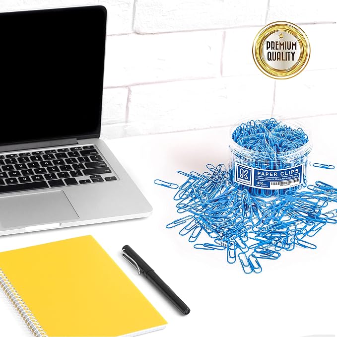 Kempshott 450 Blue Color Paper Clips Assorted Sizes Small, Medium and Large Paper Clips for Paperwork Ideal for Home, School and Office Use (Assorted, Blue)