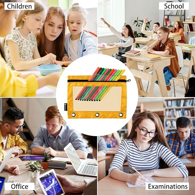 Gredecor Binder Pencil Pouch 3 Ring Orange Zipper Pencil Pouches Case 2 Pack Clear Binder Organizer for School Office